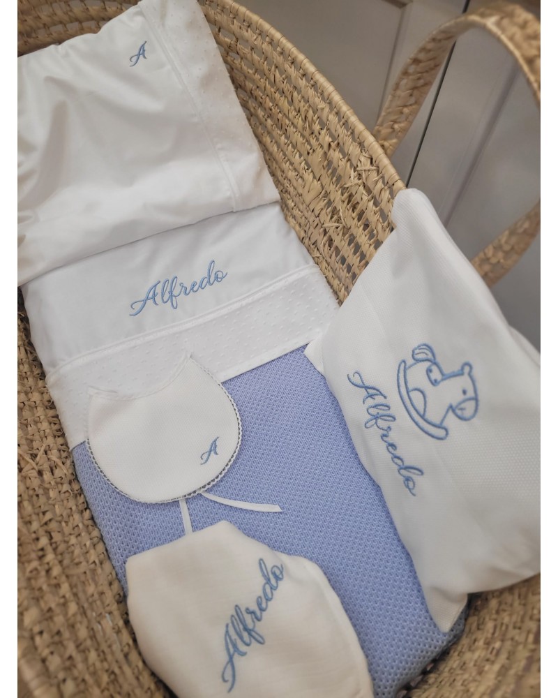 Coordinato nascita, Completo per carrozzina in cotone bianco