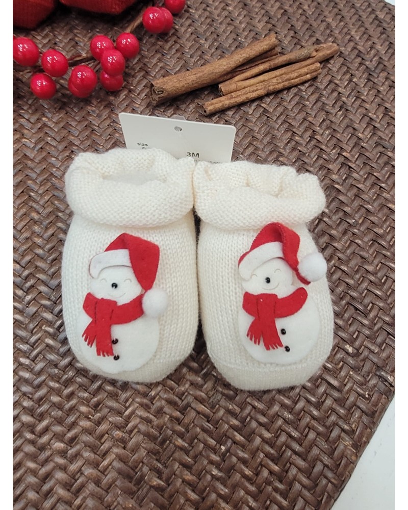 Scarpine neonato in lana con Pupazzo di neve