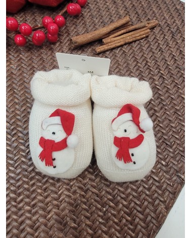 Scarpine neonato in lana con Pupazzo di neve