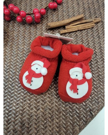 Scarpine neonato in lana con Pupazzo di neve