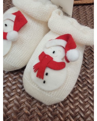 Scarpine neonato in lana con Pupazzo di neve
