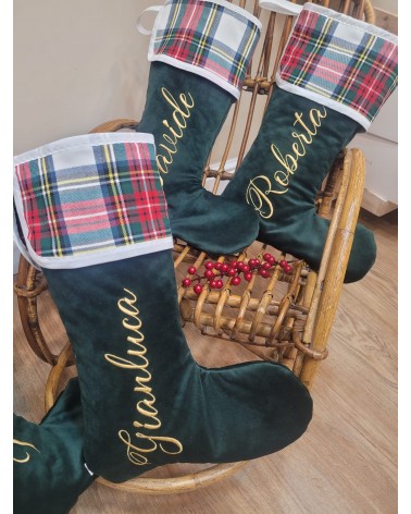 Calza di Natale in velluto e tartan con nome