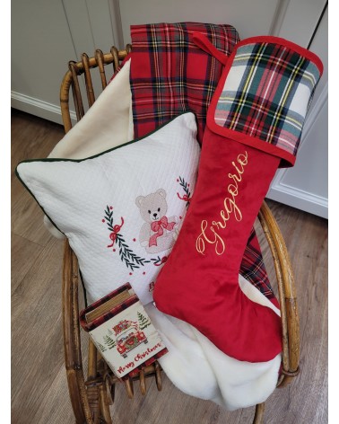 Calza di Natale in velluto e tartan con nome
