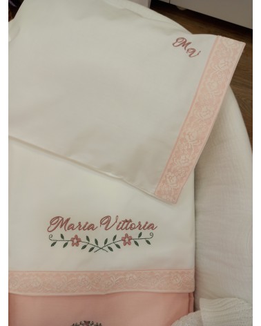 Lenzuolino personalizzato Roseline valentine love rosa antico steli di fiori incrociati