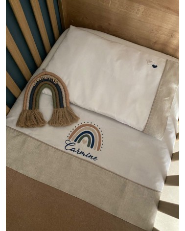 Lenzuolino personalizzato con ricamo Rainbow valentine love blu navy