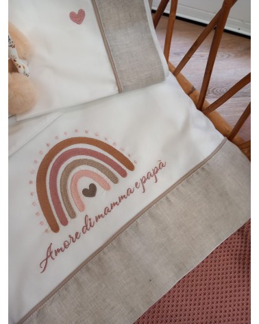 Lenzuolino personalizzato con ricamo Rainbow valentine love rosa antico