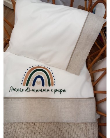 Lenzuolino Rainbow in cotone bianco con fascia in lino - Mystical snow VERDE BOTTIGLIA