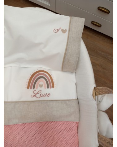 Lenzuolino personalizzato con ricamo Rainbow valentine love rosa antico