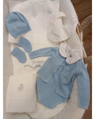 Completo neonato in filo di cotone, Voilà Newborn Little Cloud Celeste