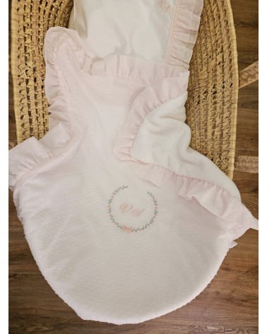 Copertina neonato in plumetis e pile con rouche VALENTINE LOVE CIPRIA GHIRLANDA ROSELINE
