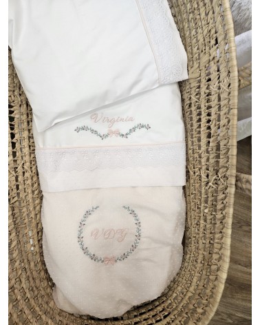 Copertina neonato in plumetis e pile con rouche VALENTINE LOVE CIPRIA GHIRLANDA ROSELINE