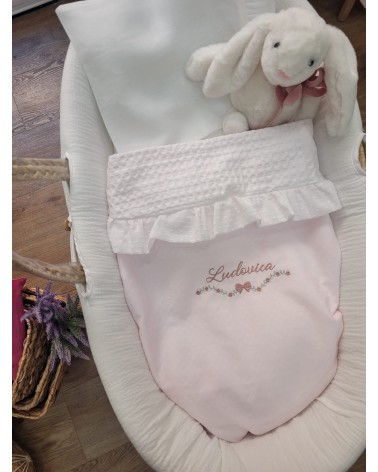 Copertina Newborn in piquè di cotone e apone colore ricamo Rosa Antico