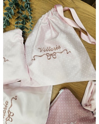 Sacca Baby modello Basic MICROPOIS ROSA VALENTINE LOVE ROSA ANTICO FIOCCO NODO D'AMORE