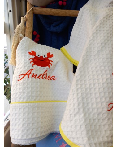 Telo in cotone apone bianco personalizzato valentine love rosso granchietto