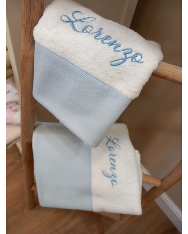 Coordinato bagno Baby love in spugna di cotone VALENTINE LOVE CELESTE