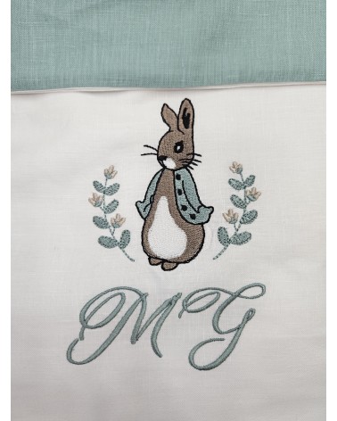 Coordinato culletta Peter Rabbit, Lenzuolino in cotone e pizzo sangallo con copertina a sacco