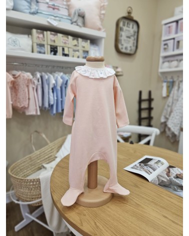 Tutina neonato in cotone con colletto a rouche