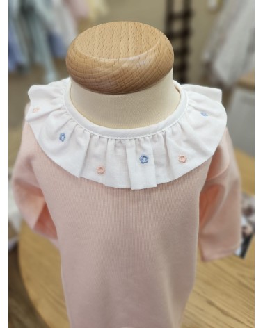 Tutina neonato in cotone con colletto a rouche