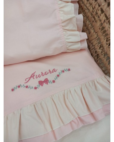 Coordinato nascita in cotone con doppia rouche Roseline