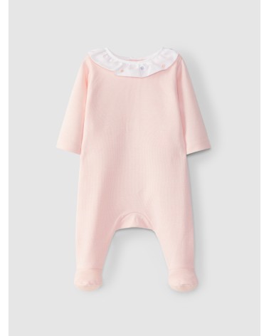 Tutina neonato in cotone con colletto a rouche