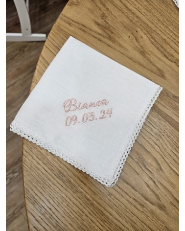 Fazzoletto battesimale lino bianco con merlettino