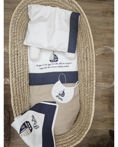 Coordinato nascita in cotone marinaretto, Completo in cotone per carrozzina