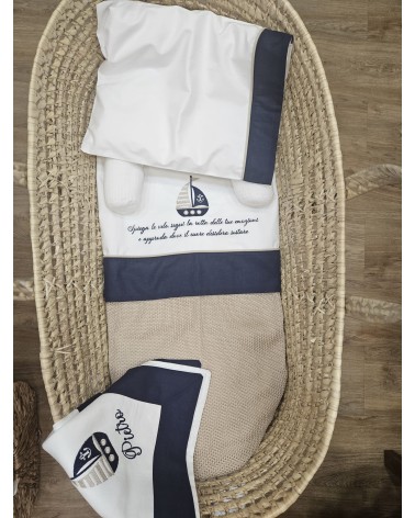 Coordinato nascita in cotone marinaretto, Completo in cotone per carrozzina