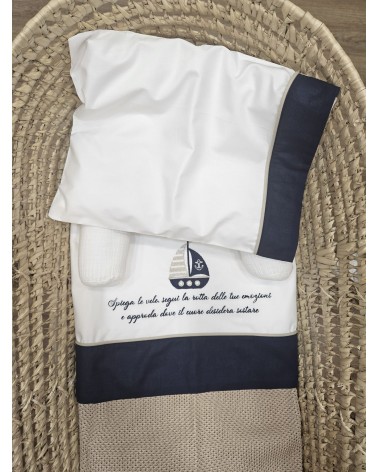 Coordinato nascita in cotone marinaretto, Completo in cotone per carrozzina