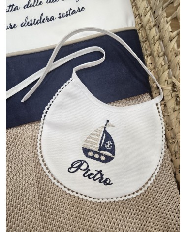 Coordinato nascita in cotone marinaretto, Completo in cotone per carrozzina