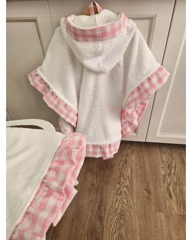 Coordinato bagno con rouche, accappatoio poncho e telo in spugna di cotone