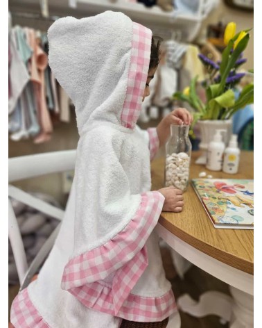 Coordinato bagno con rouche, accappatoio poncho e telo in spugna di cotone