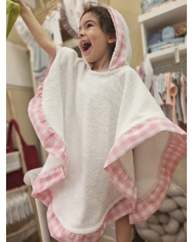 Accappatoio Poncho spugna con rouche Vichy