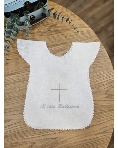 Coordinato Battesimo con smerlo ricamo New Adina celeste polvere