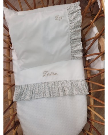 Lenzuolino con rouche a fiorellini - COTONE BIANCO RICAMO VALENTINE LOVE CAPPUCCINO
