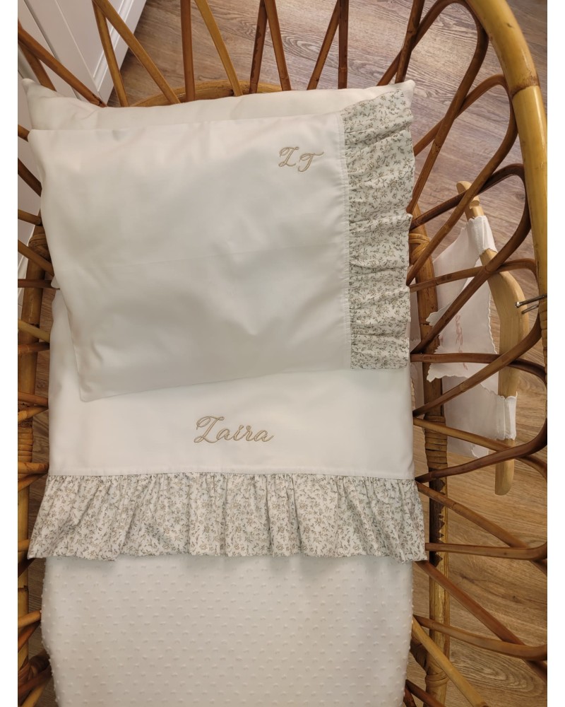 Lenzuolino con rouche a fiorellini - COTONE BIANCO RICAMO VALENTINE LOVE CAPPUCCINO