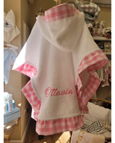 Accappatoio Poncho spugna con rouche Vichy - VALENTINE LOVE ROSA BARBIE