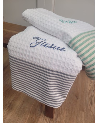 Telo Mare in cotone apone bianco con fascia a righe
