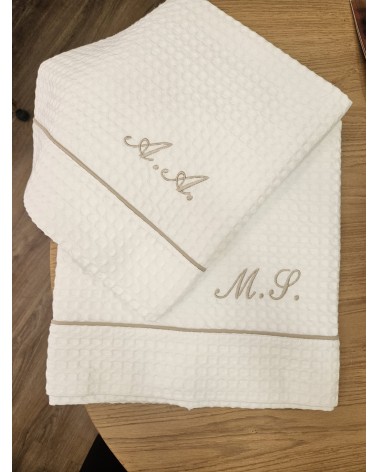 Telo Mare in cotone apone bianco personalizzato New Adina cappuccino
