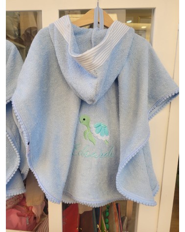 Accappatoio poncho in spugna di cotone e pon pon