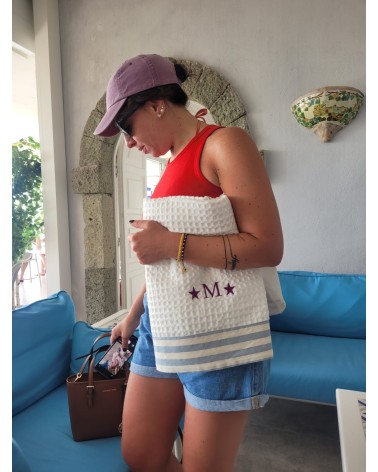 Telo Mare in cotone apone bianco con fascia NAVY