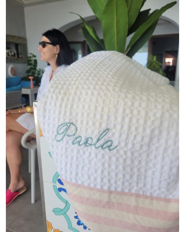 Telo Mare in cotone apone bianco con fascia NAVY
