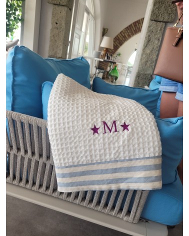 Telo Mare in cotone apone bianco con fascia NAVY