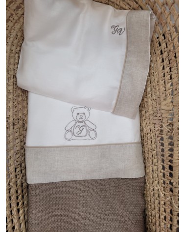 Lenzuolino in cotone personalizzato con fascia in lino