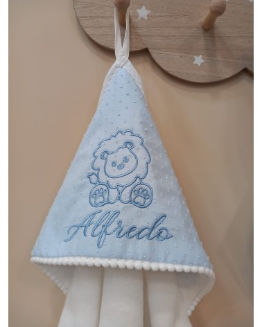 Accappatoio neonato in spugna di bamboo, plumetis e pon pon