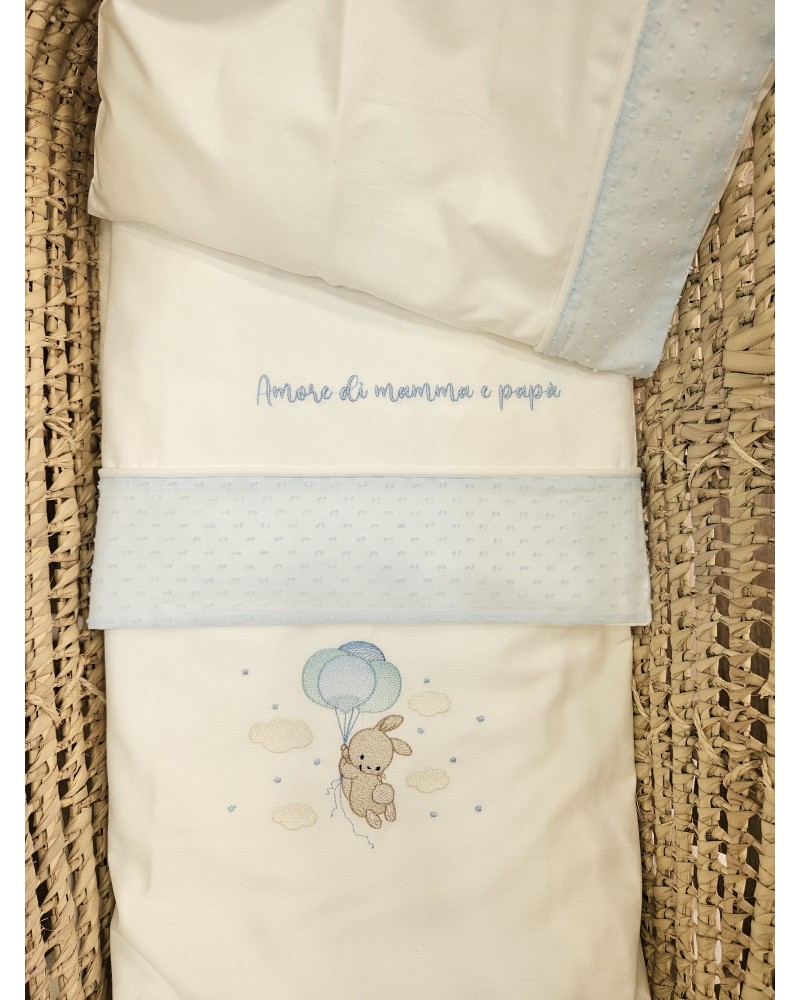Coordinato nascita, Completo per carrozzina in cotone bianco