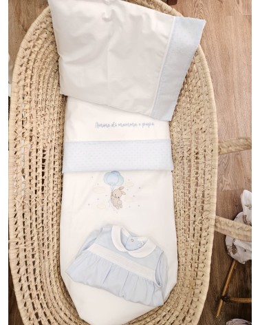 Coordinato nascita, Completo per carrozzina in cotone bianco