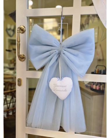 Fiocco Nascita in tulle celeste