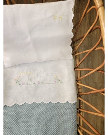 Lenzuolino in lino bianco con smerlo PRATO FIORITO