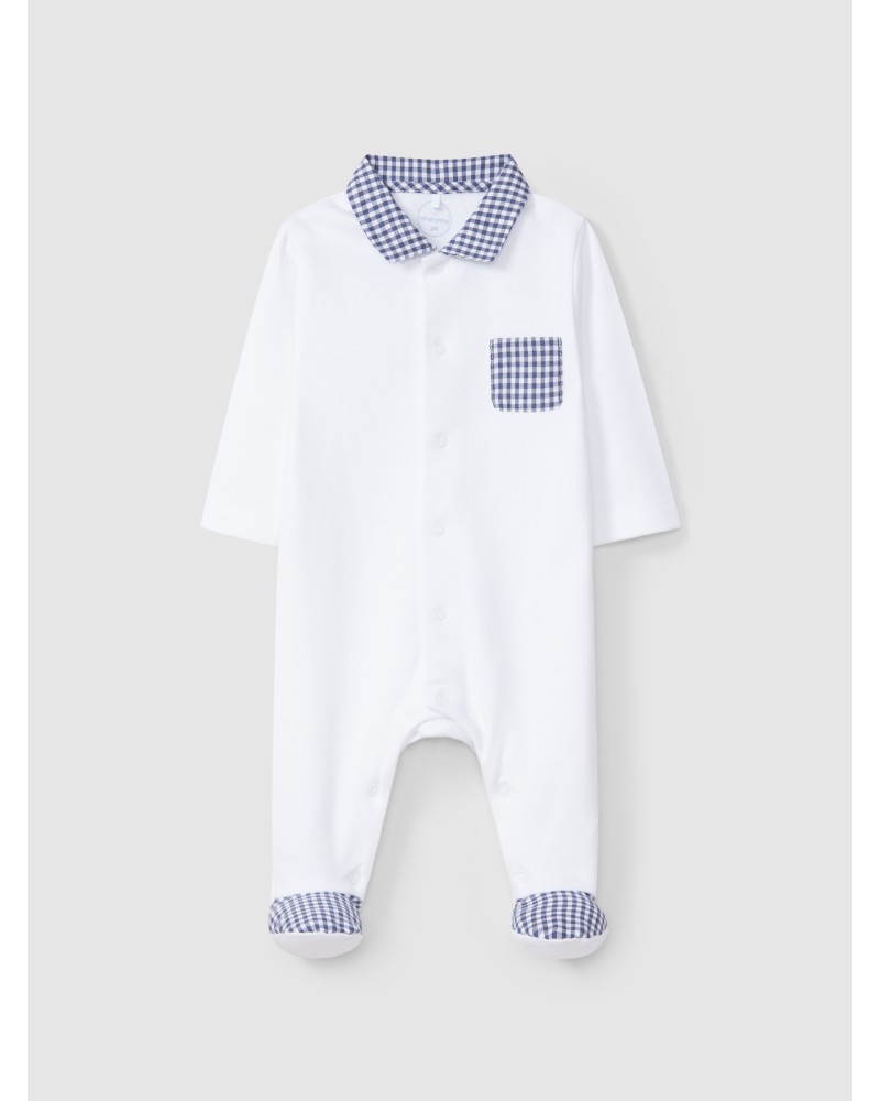 Tutina con dettagli a quadretti blu