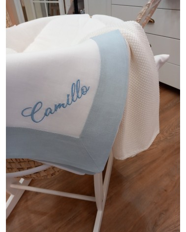 Quadrato neonato in lino valentine love celeste